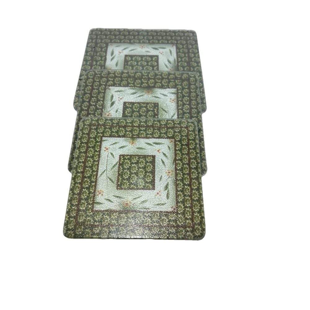 Temp-Tations Glass Trivets New in rapperOld World Green Set‎ Of 3
